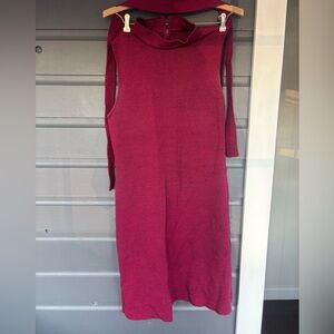 Vintage St. John mock neck sleeveless belted dress red and black size 6 medium